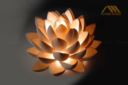 Đèn gỗ trang trí để bàn hoa sen